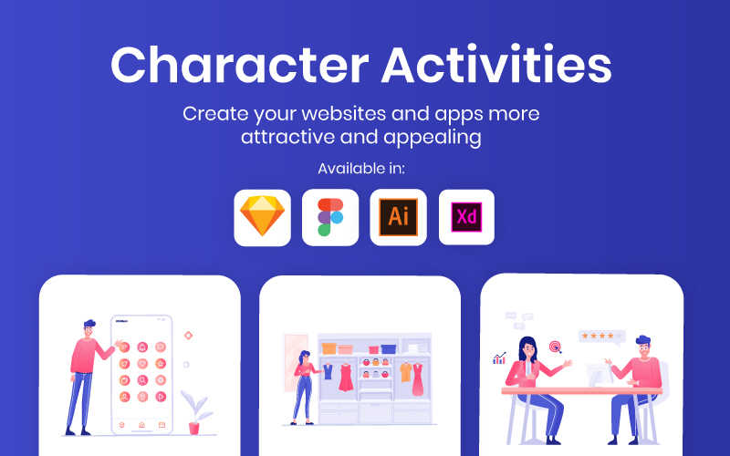 Character Activities Illustrations - Vector Image