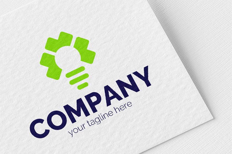 Logo, graphic sign, combines: Eco-Light Bulb