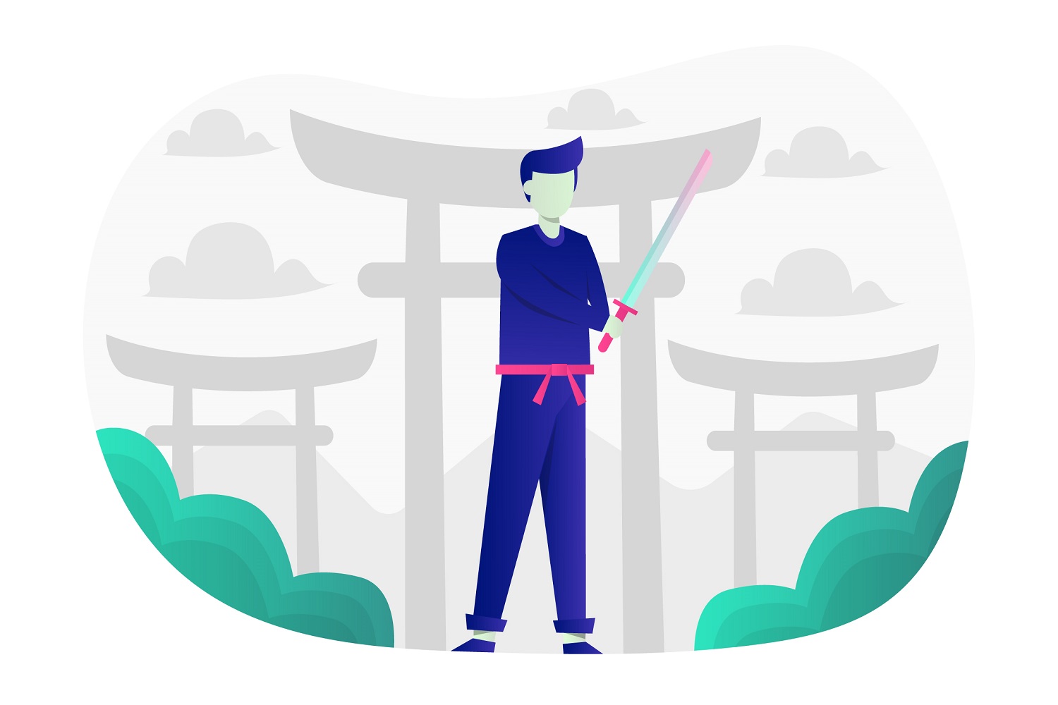 Samurai Ninja Flat Illustration - Vector Image