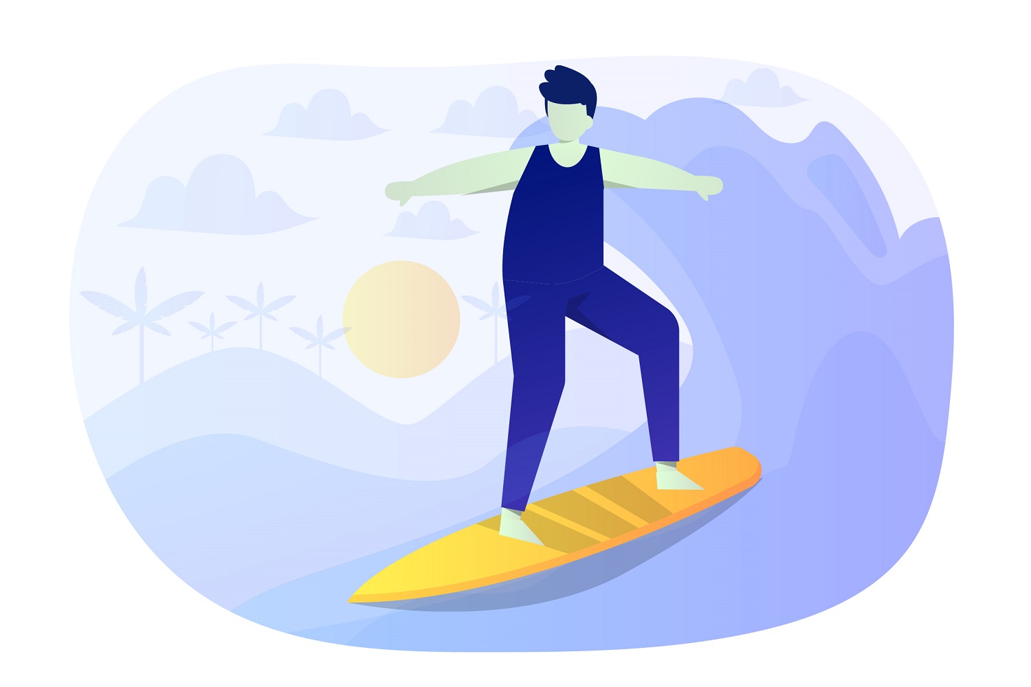 Surfing Flat Illustration - Vector Image