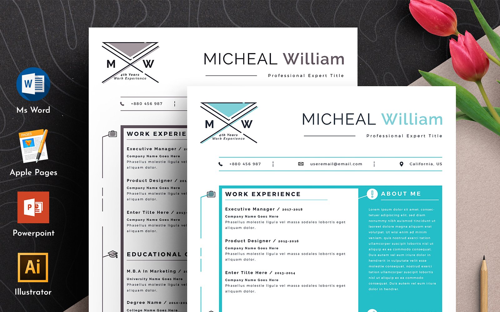 Creative & Modern Editable Cv Resume Template With Ms Word Apple Pages