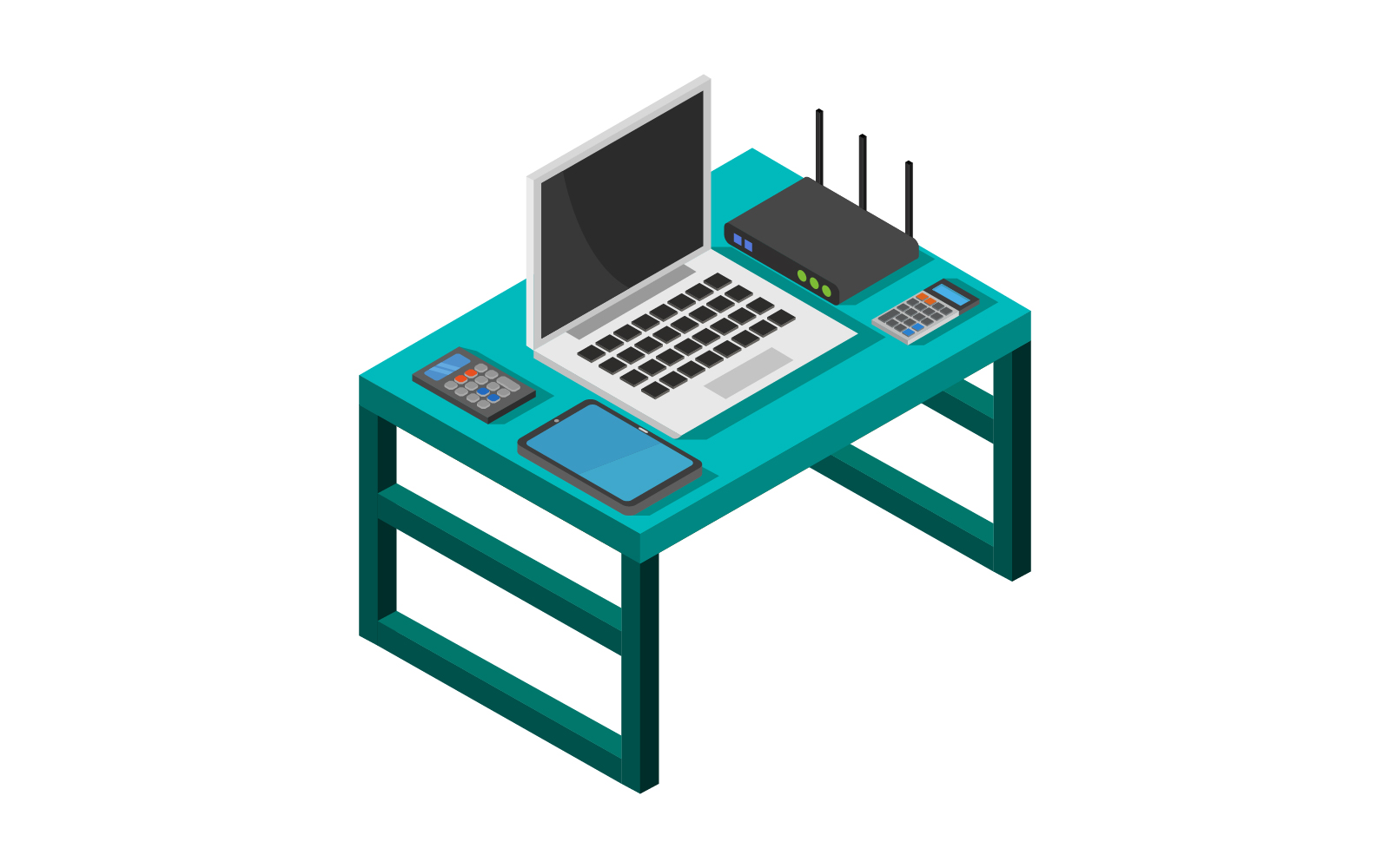 Isometric Office Desk - Vector Image