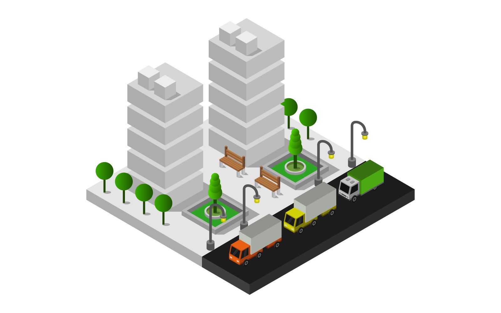 Isometric City on White - Vector Image