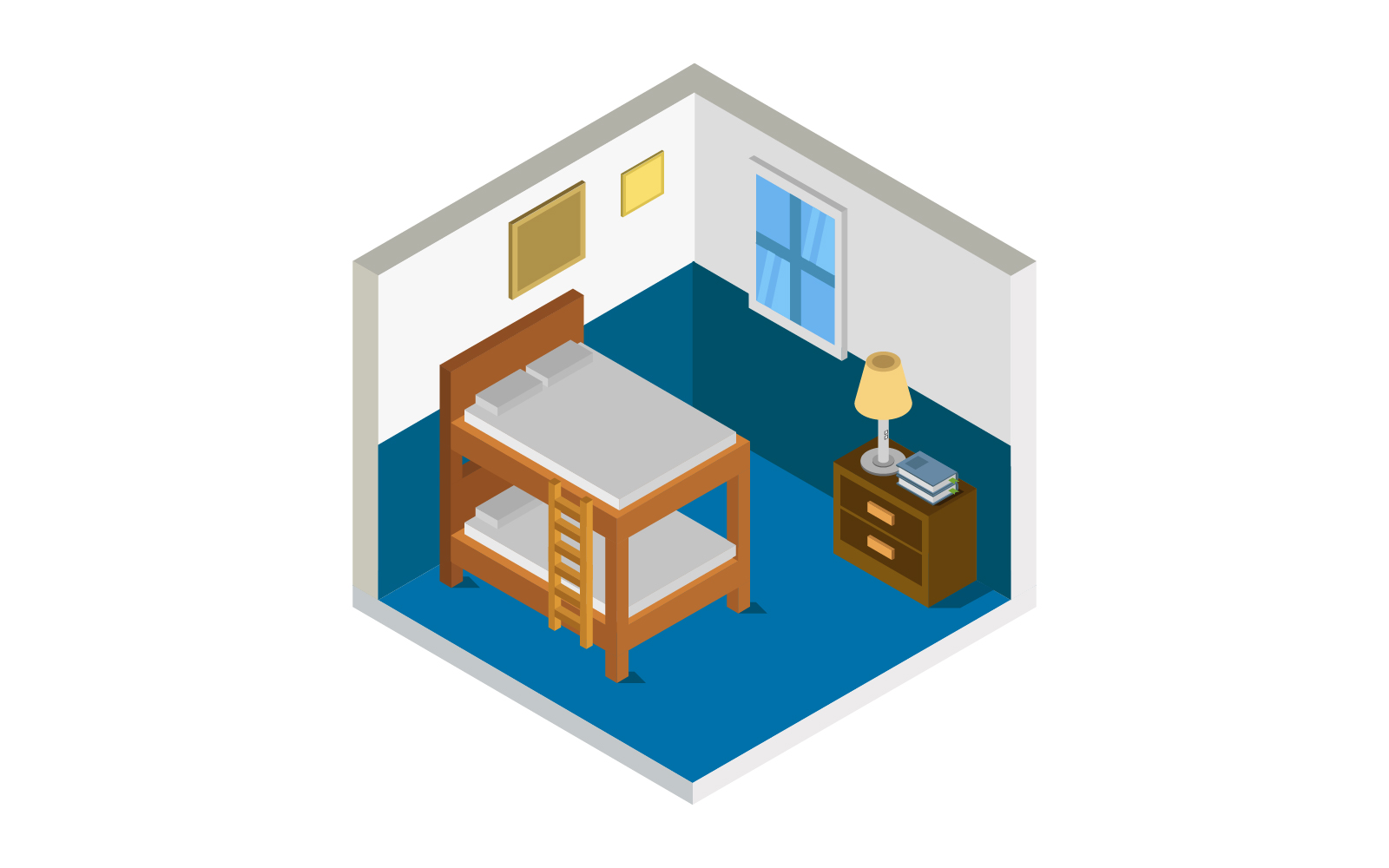 Isometric Bedroom On White Background - Vector Image