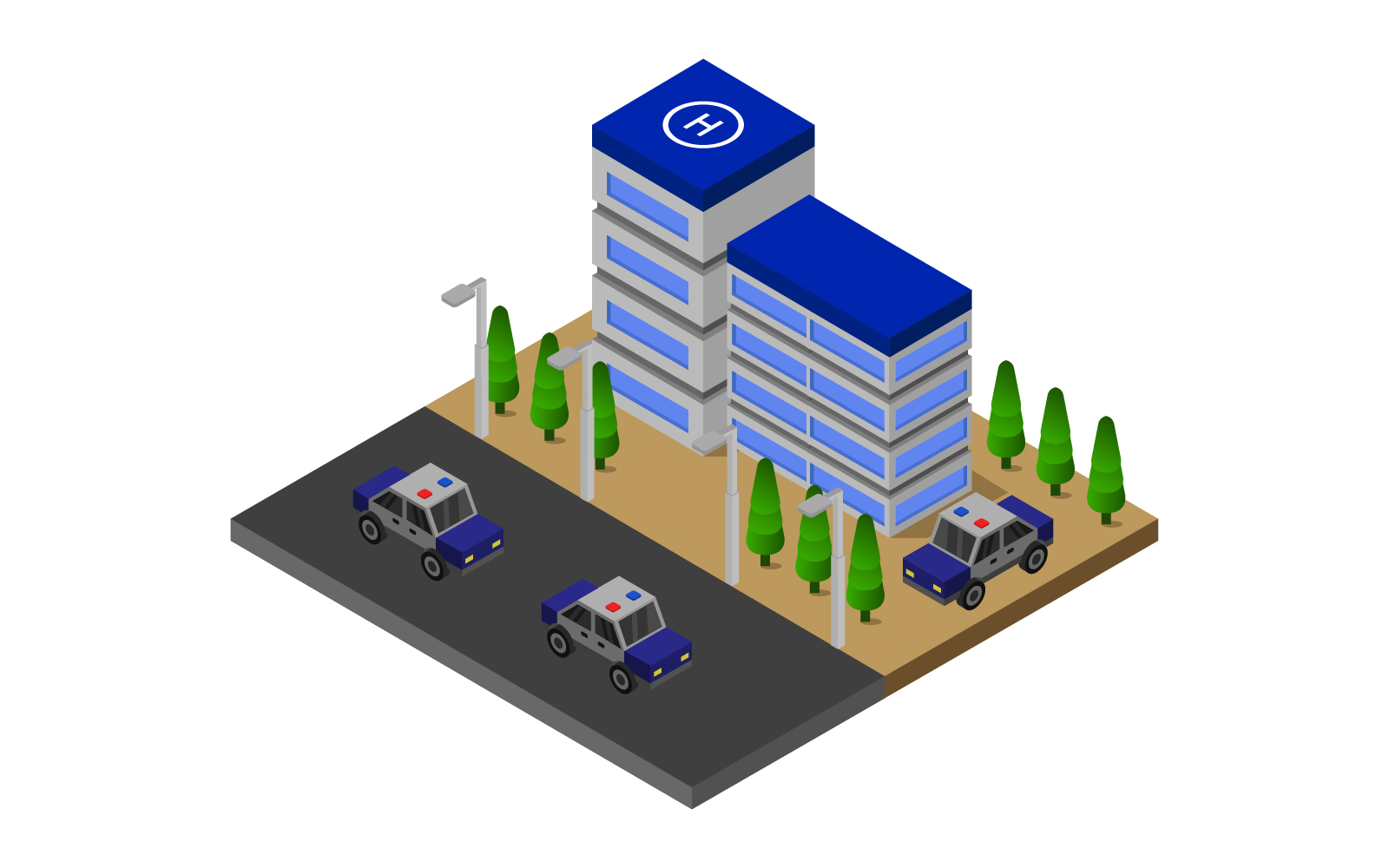 Isometric Police Station - Vector Image