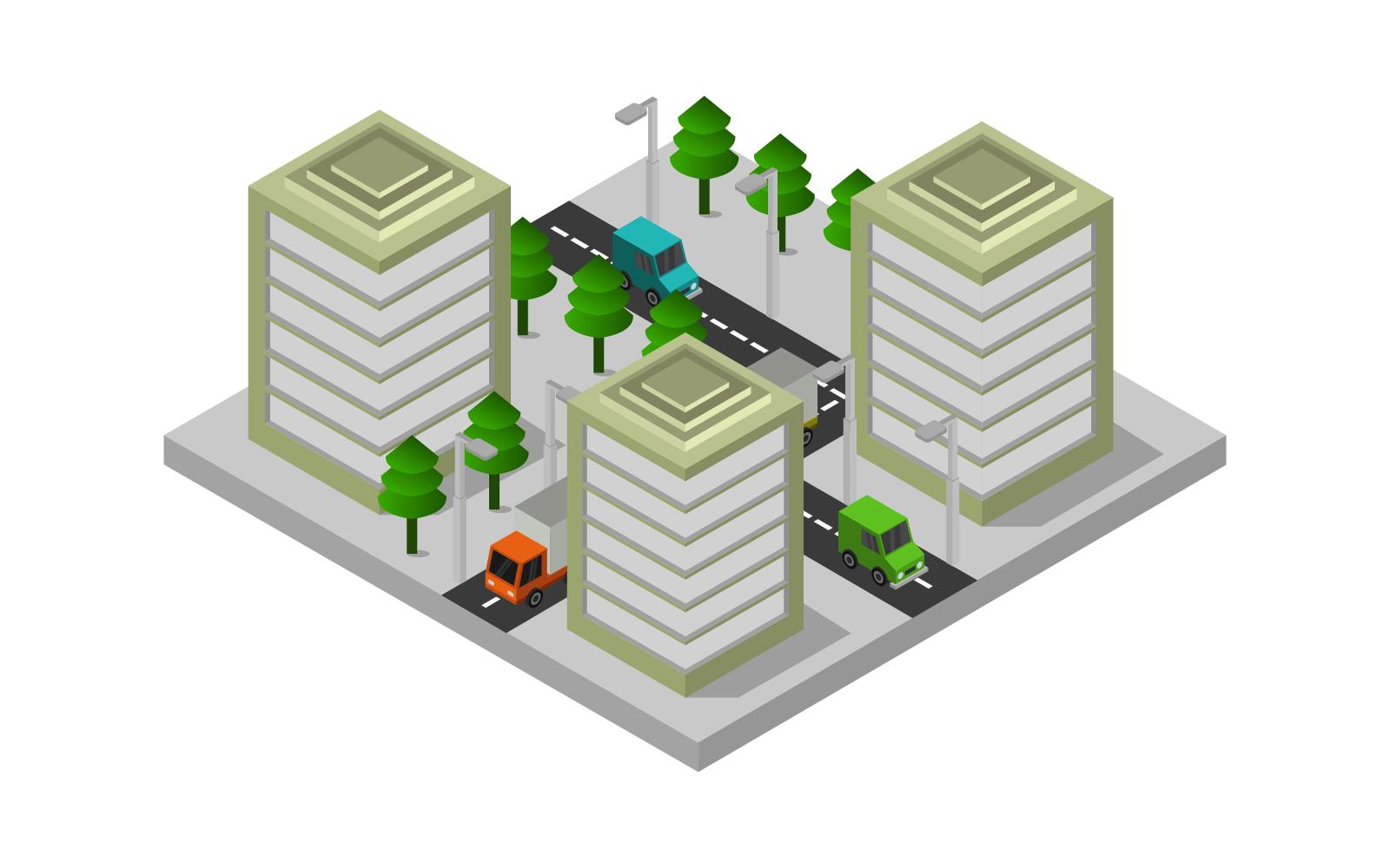 Isometric City on White Background - Vector Image