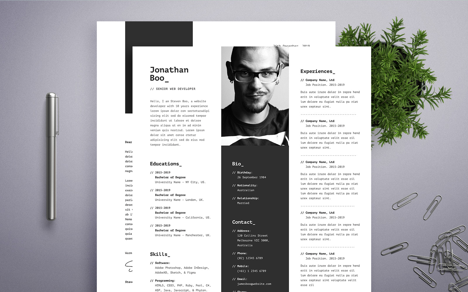 John Boo | Senior Web Developer Resume Template