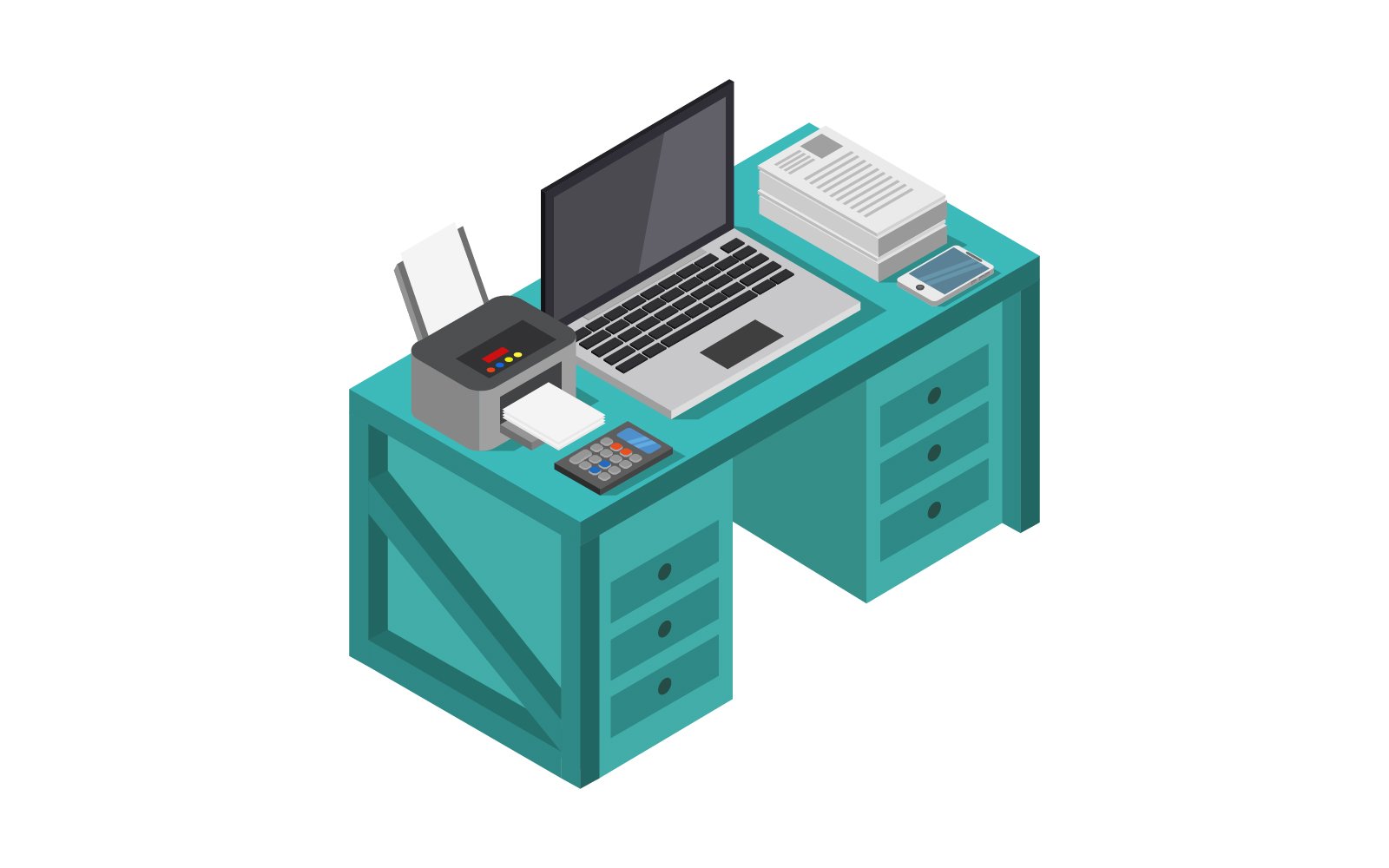 Isometric Office Desk - Vector Image