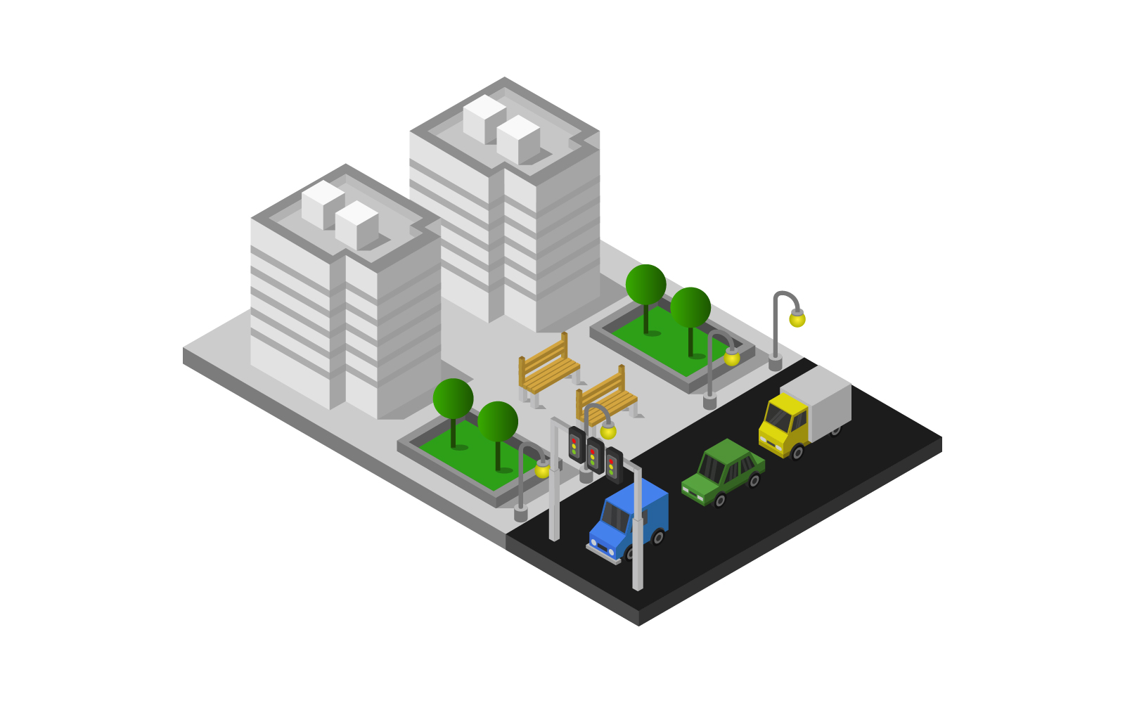 Isometric City on White Background - Vector Image