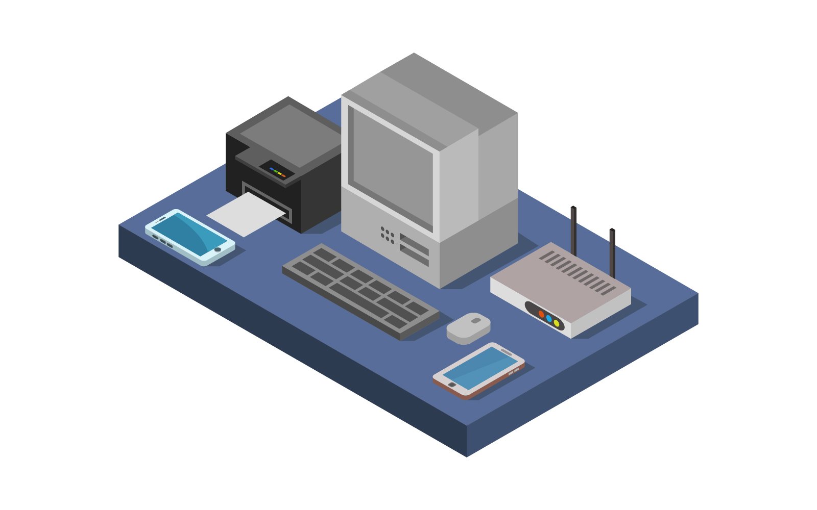 Isometric Office Desk - Vector Image