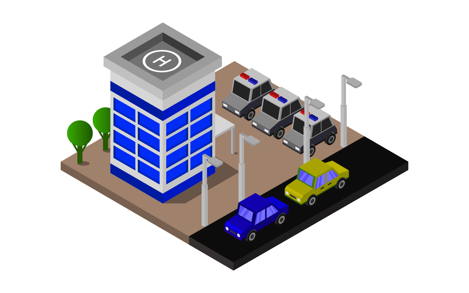 Isometric Police Station On A White Background - Vector Image