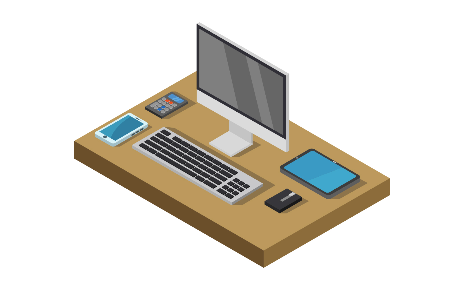 Isometric Office Desk On A White Background - Vector Image