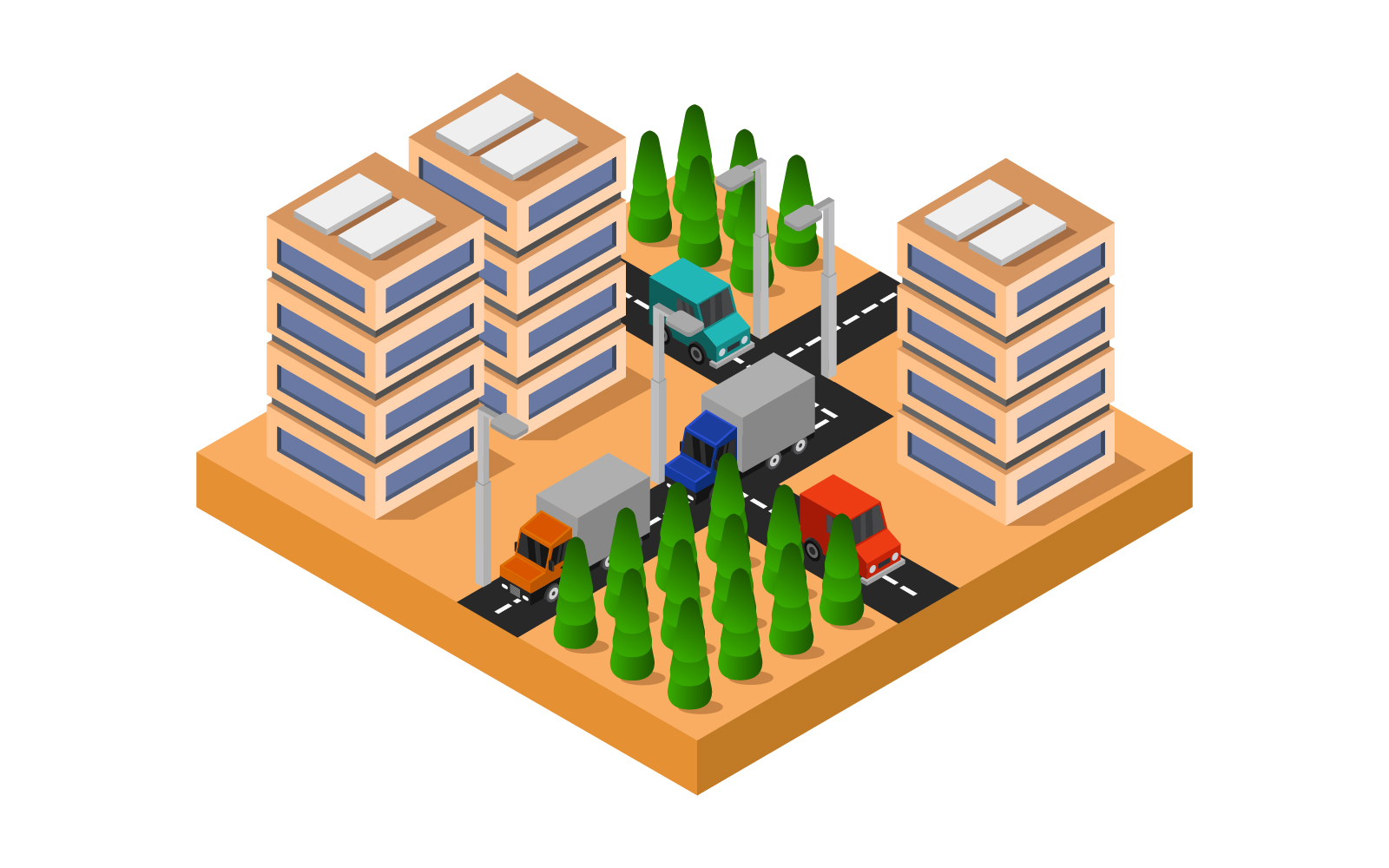 Isometric City Illustrated - Vector Image