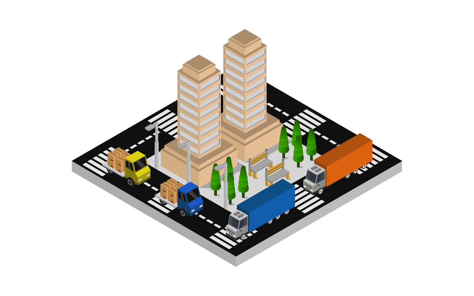 Isometric City on Background - Vector Image