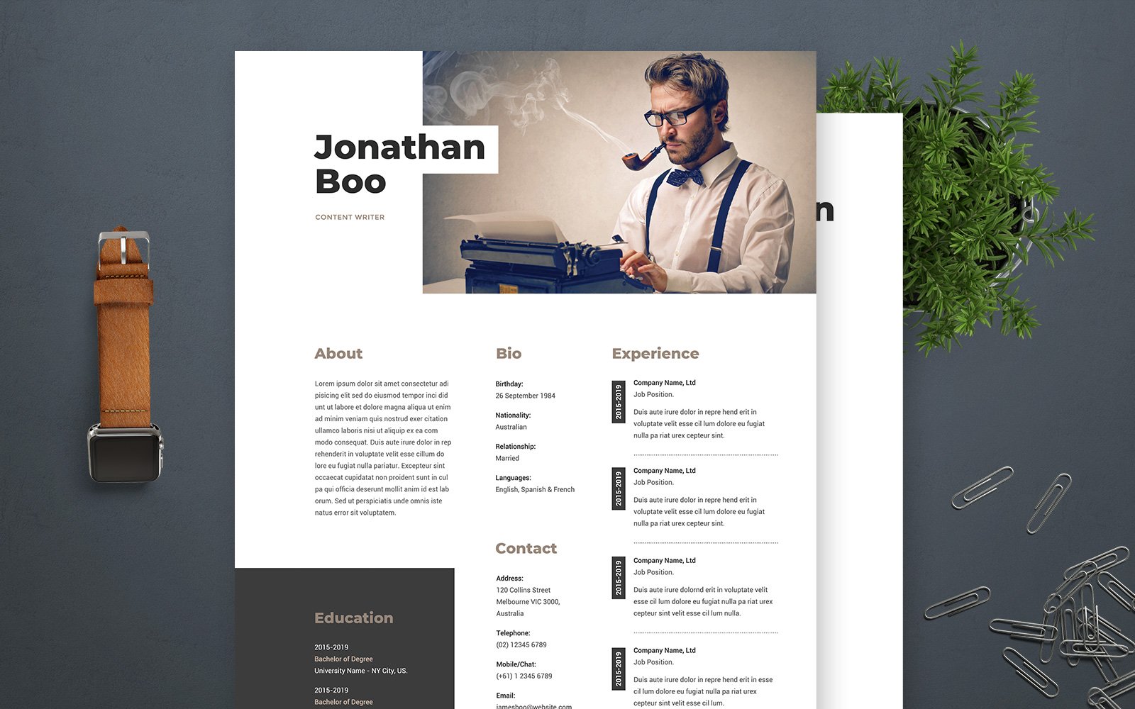 Jonathan Boo | Content Writer Professional Resume Template