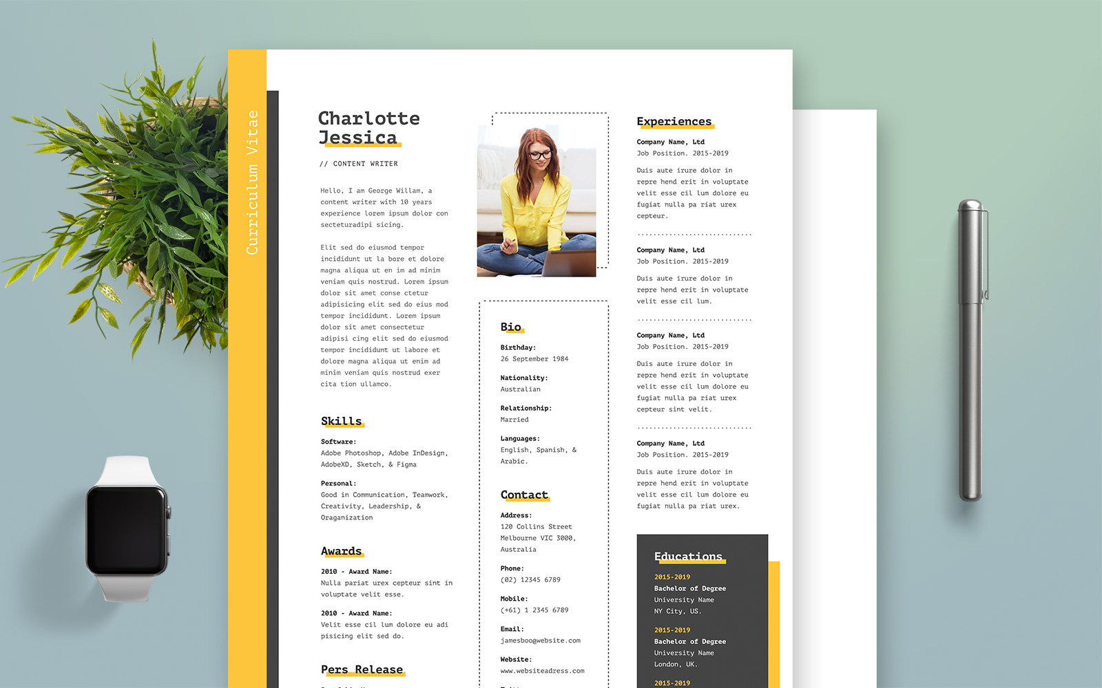 Charlotte Jessica - Professional and Clean Woman Resume Template