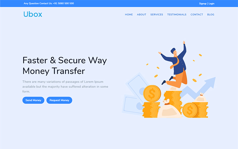 Ubox - Online Money Transfer Banking Bootstrap Landing Page Template