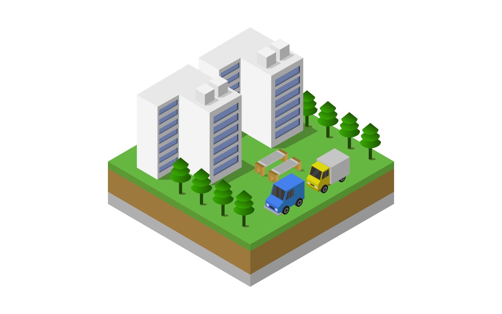 Isometric City on White Background - Vector Image