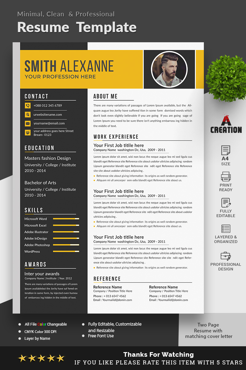 Smith Alexanne Fully Editable CV Resume Template