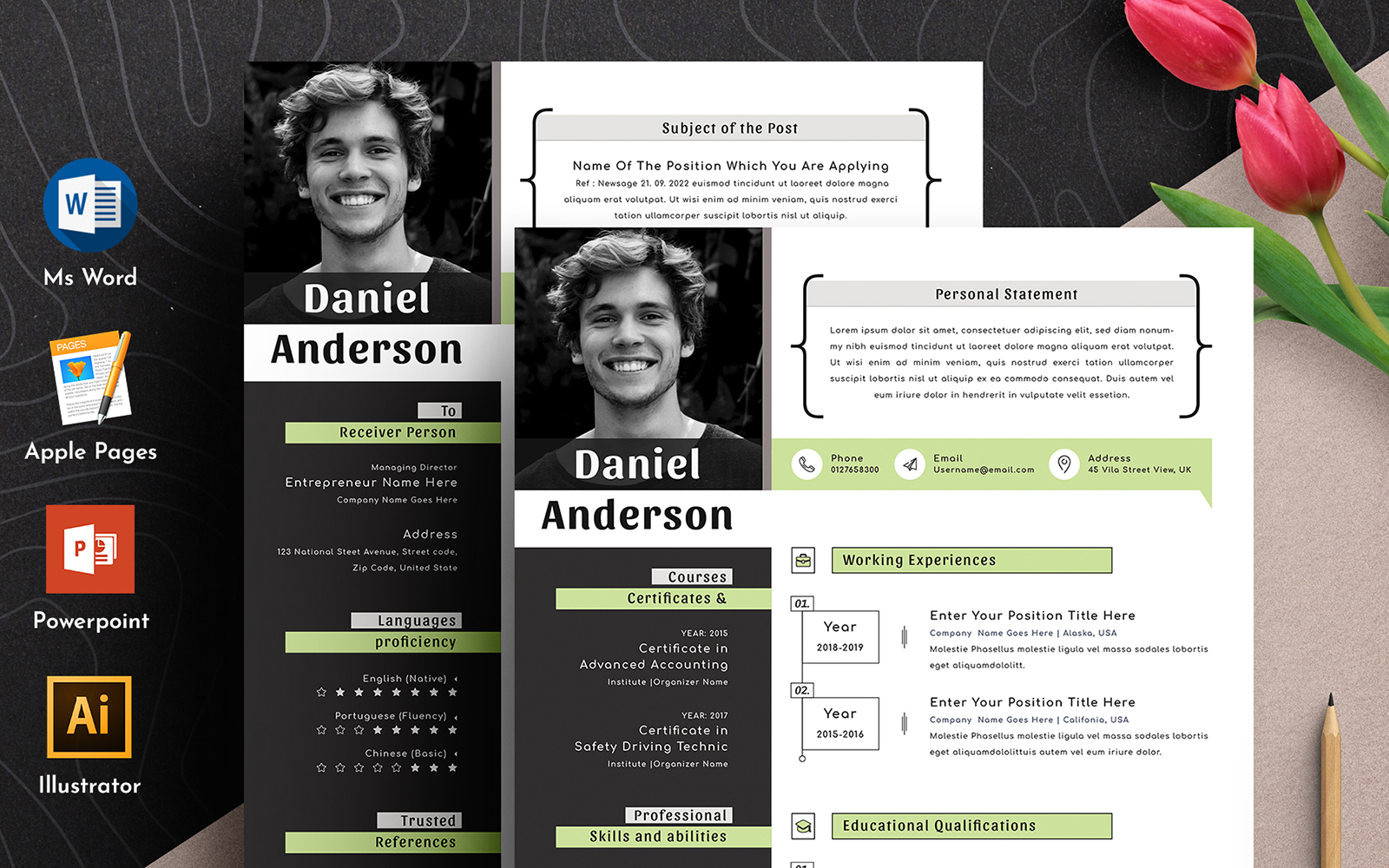 Creative & Modern Editable Cv Resume Template  Word Apple Pages Format