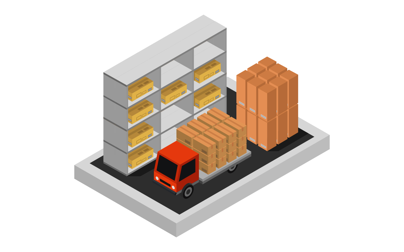 Isometric Warehouse On White Background - Vector Image