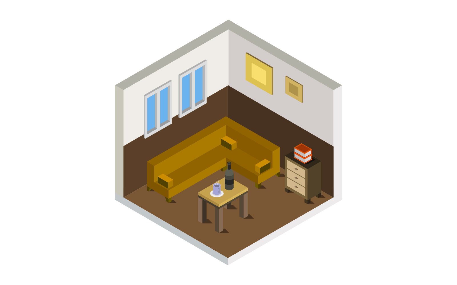 Isometric Lounge Room On White Background - Vector Image