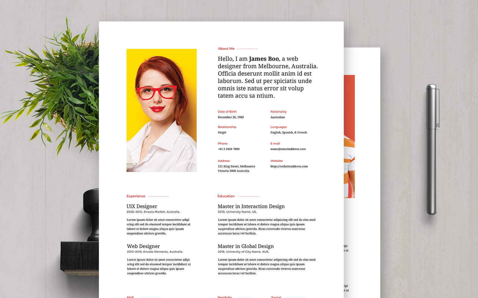 James Boo | Web Designer Professional and Clean Resume Template