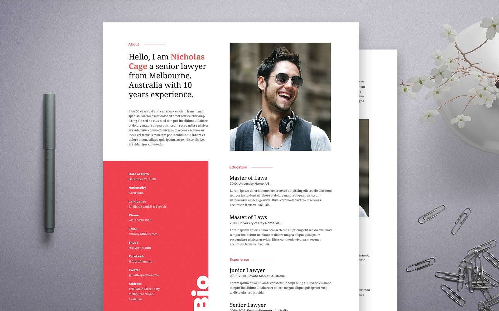 Nicholas Cage | Senior Lawyer Professional and Clead Resume Template