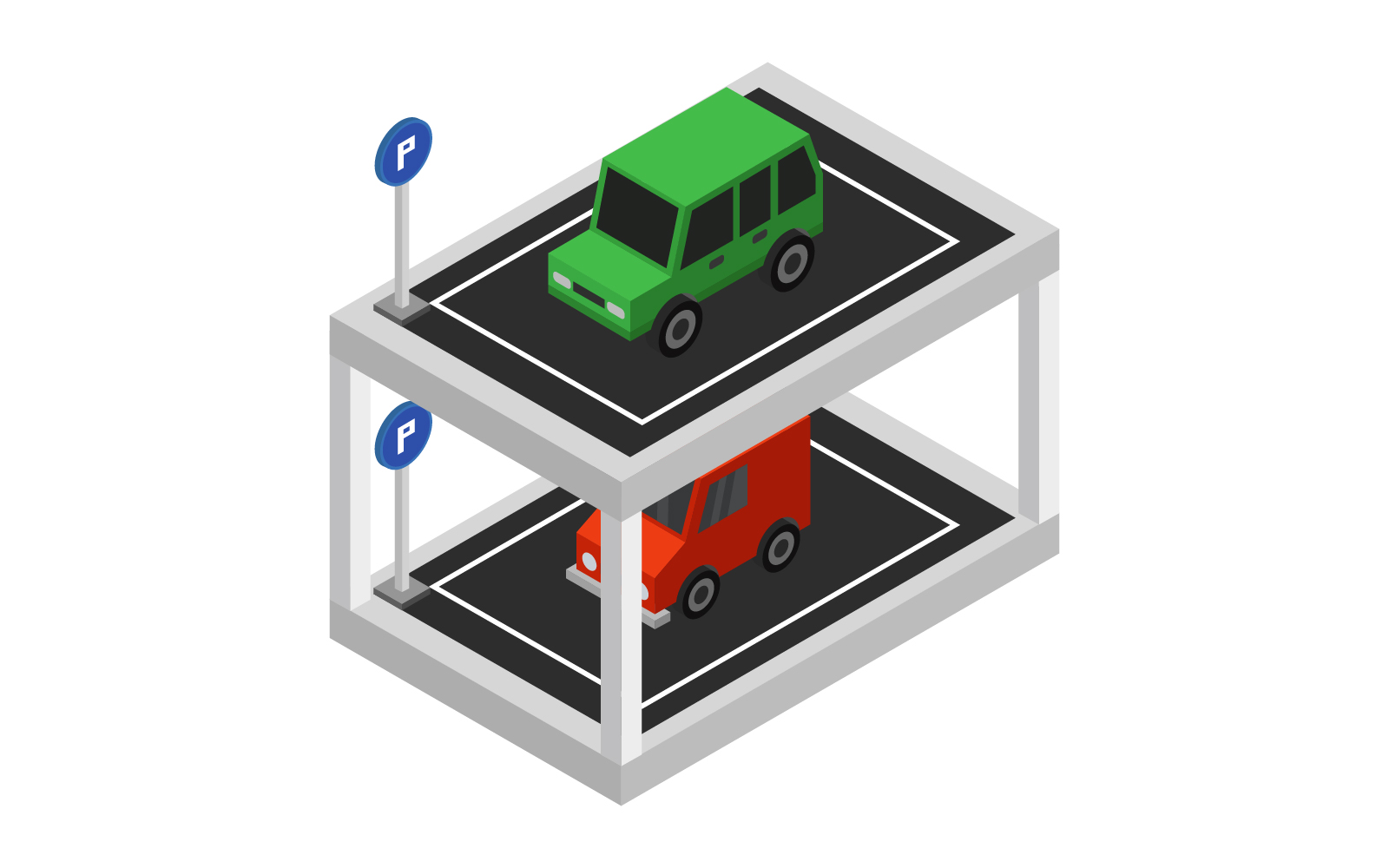 Isometric Parking On  Background - Vector Image