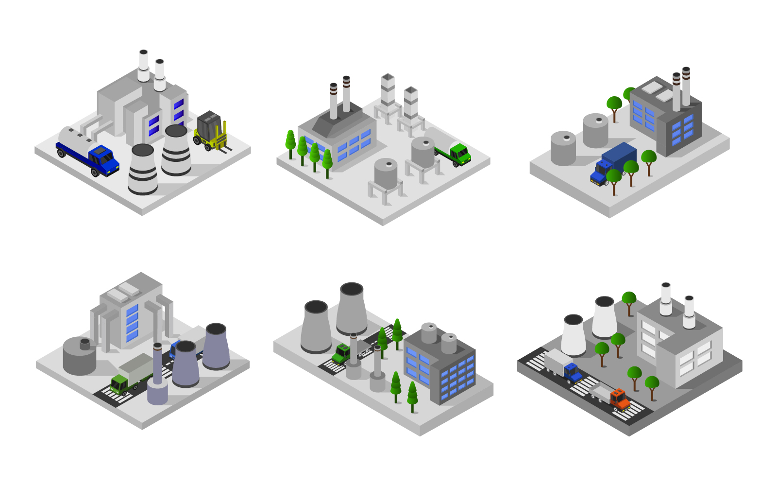 Isometric Industry Set On White Background - Vector Image