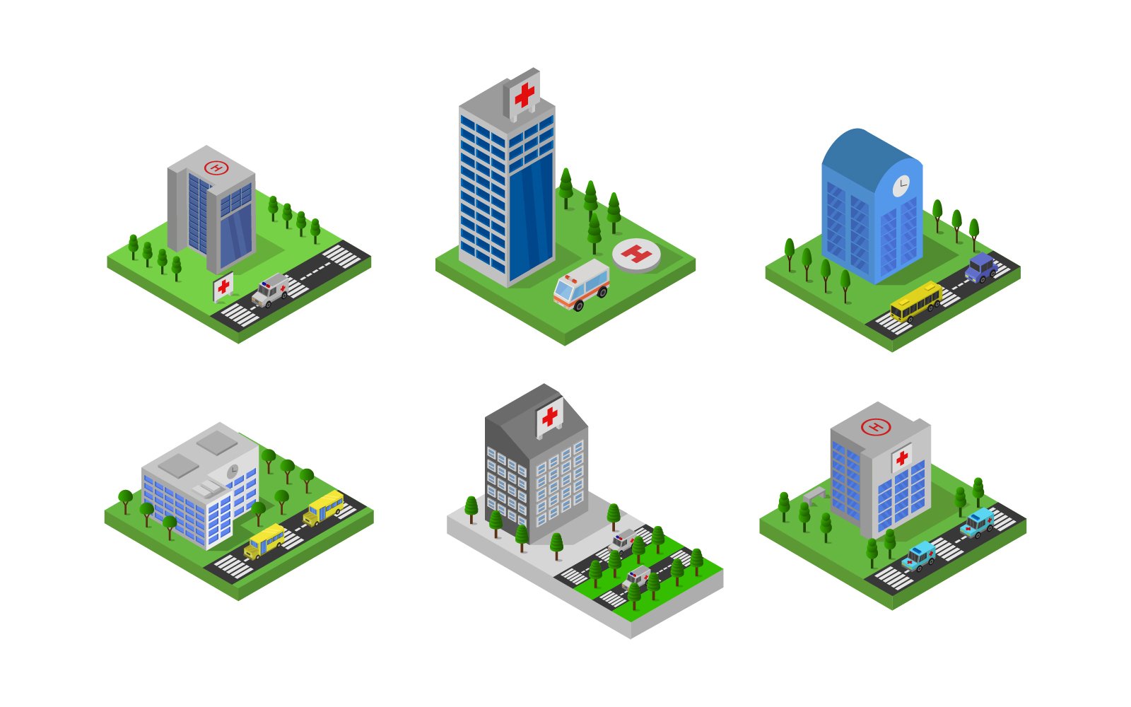 Isometric Hospital Set On White Background - Vector Image