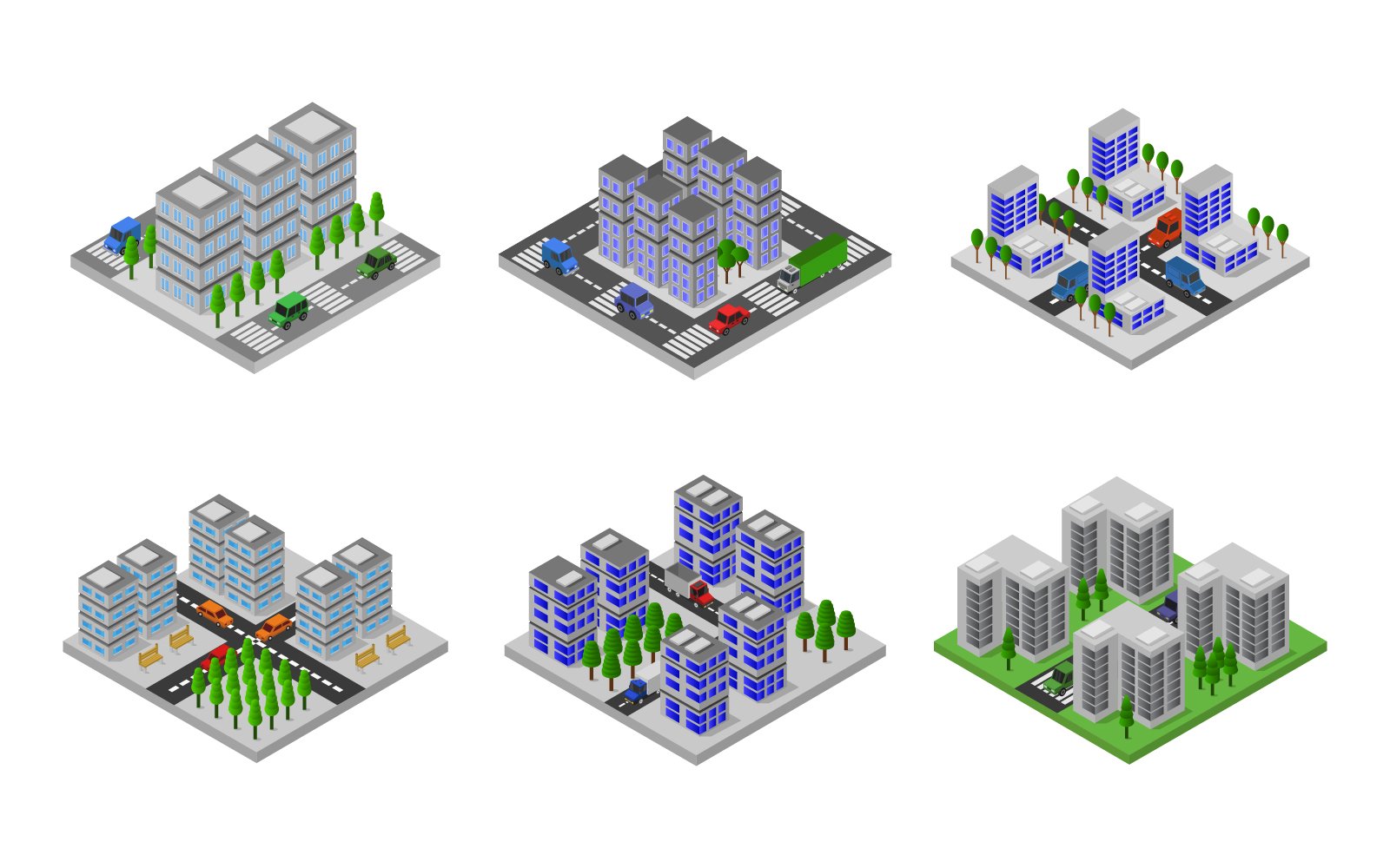 Isometric City Set On White Background - Vector Image