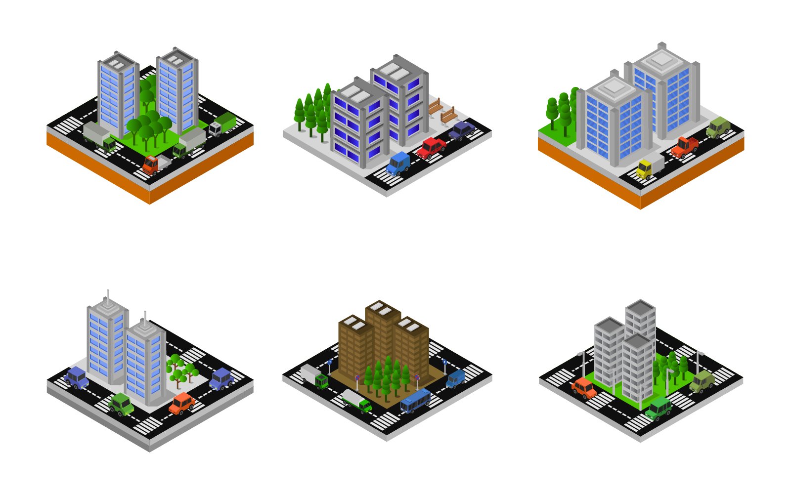 Isometric City Set On Background - Vector Image