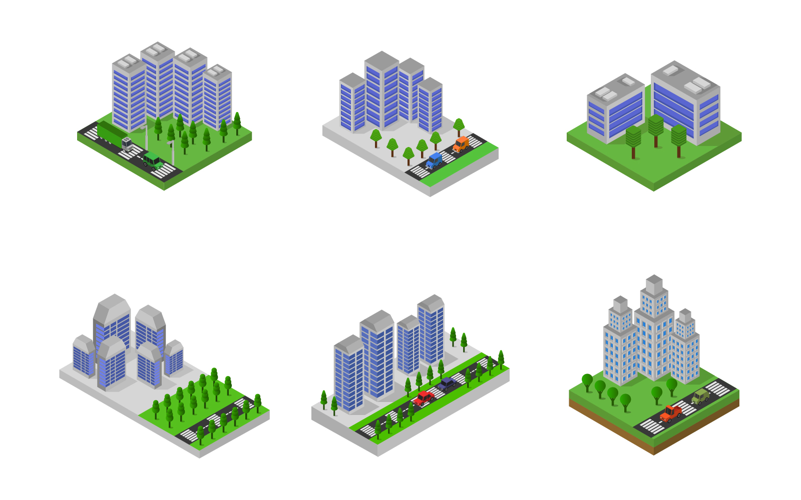 Isometric City Set On White Background - Vector Image