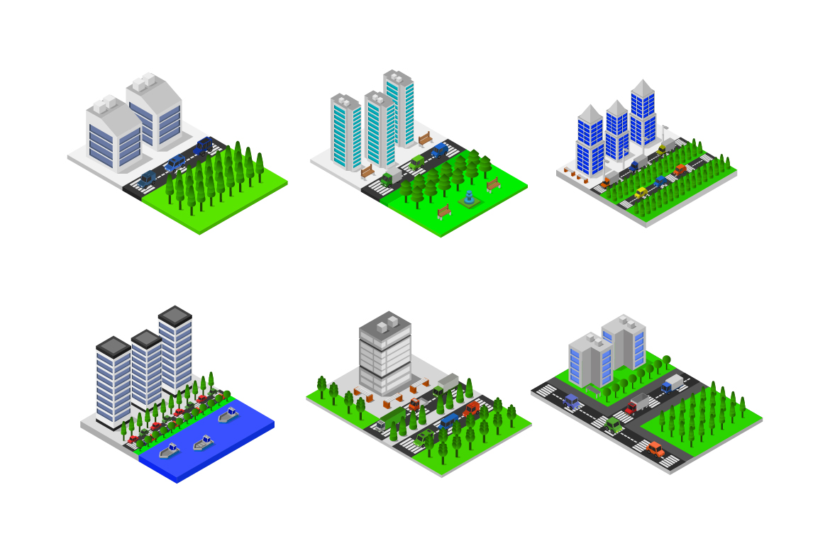 Set Of Isometric Cities - Vector Image