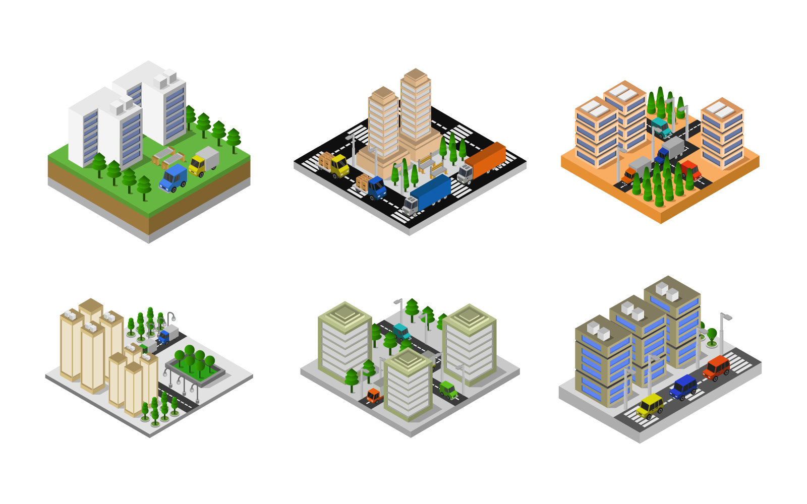 Isometric City Set On White Background - Vector Image