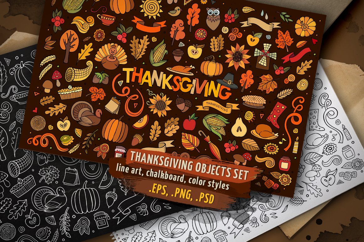 Thanksgiving Objects & Elements Set - Vector Image