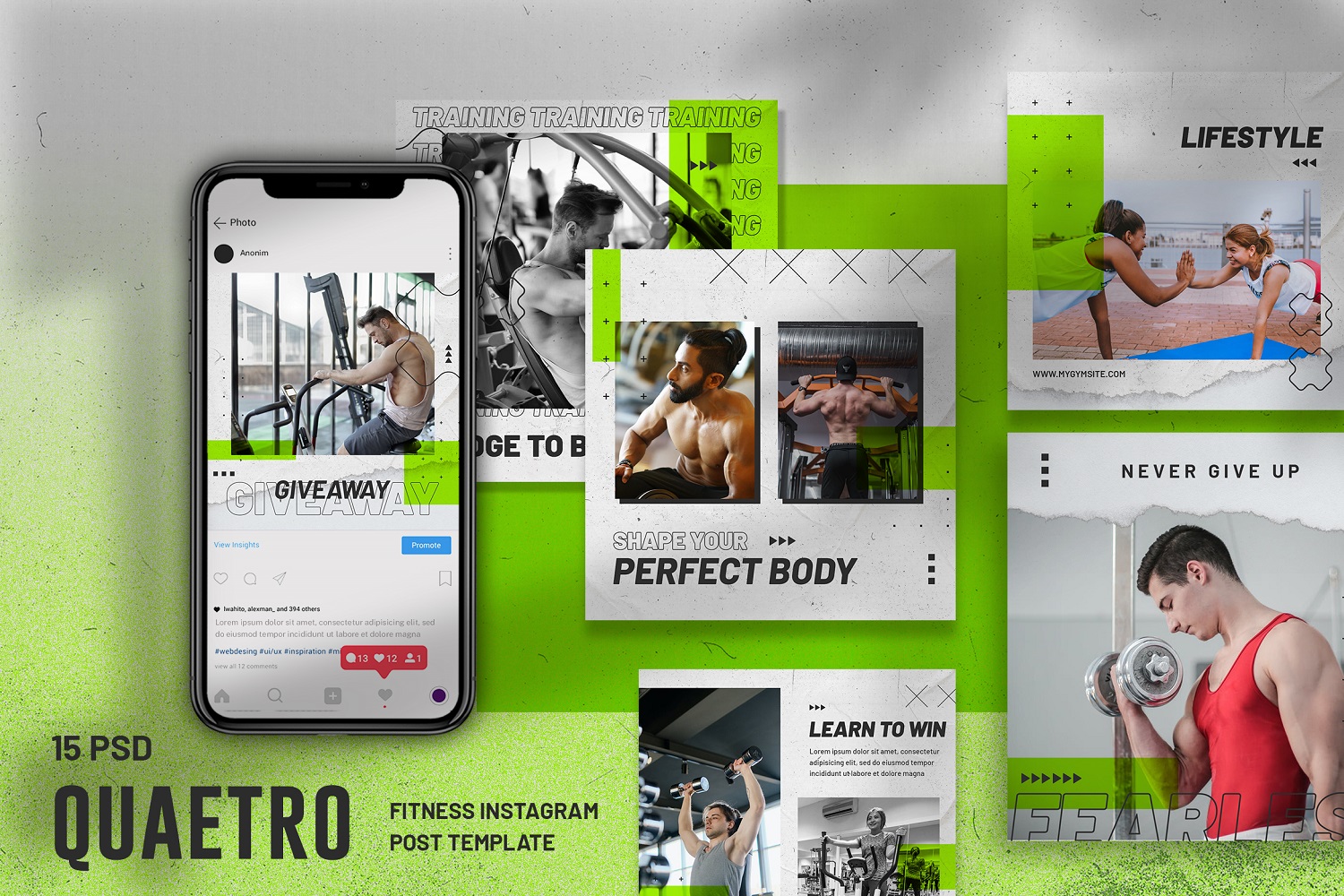 Quaetro - Fitness Instagram Post Template for Social Media