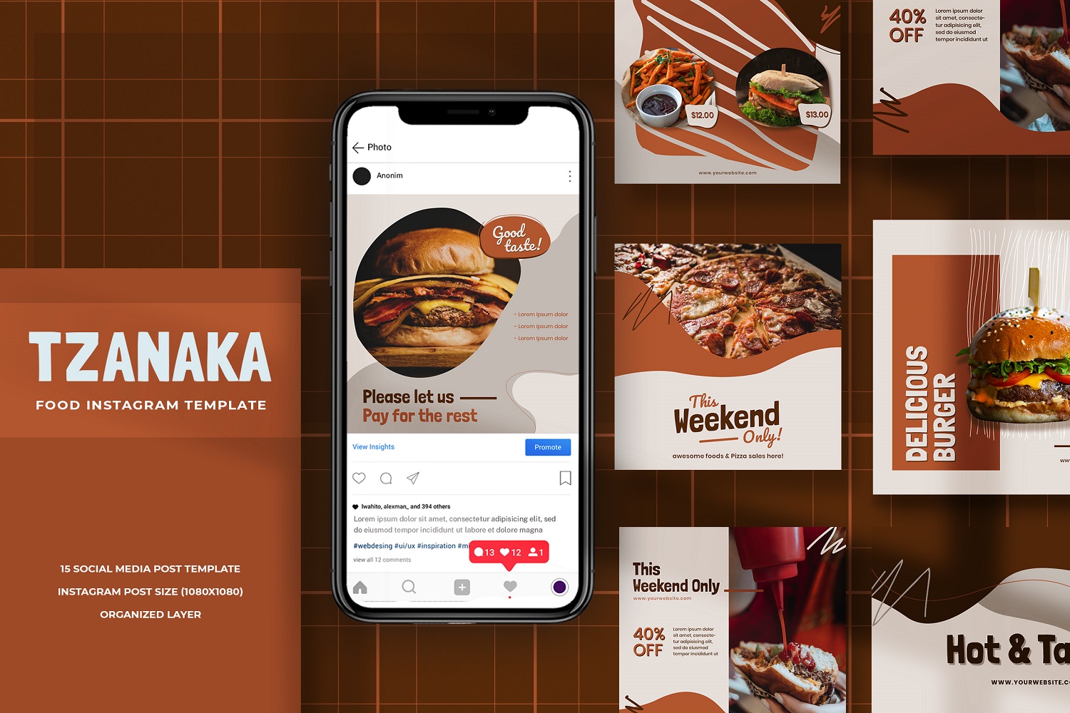 Tzanaka - Fast Food Instagram Post Template for Social Media