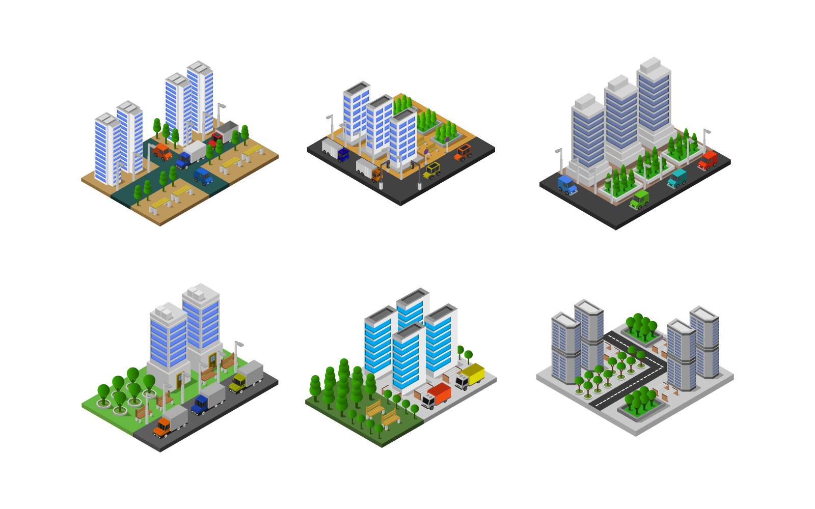 Isometric city set on white background - Vector Image