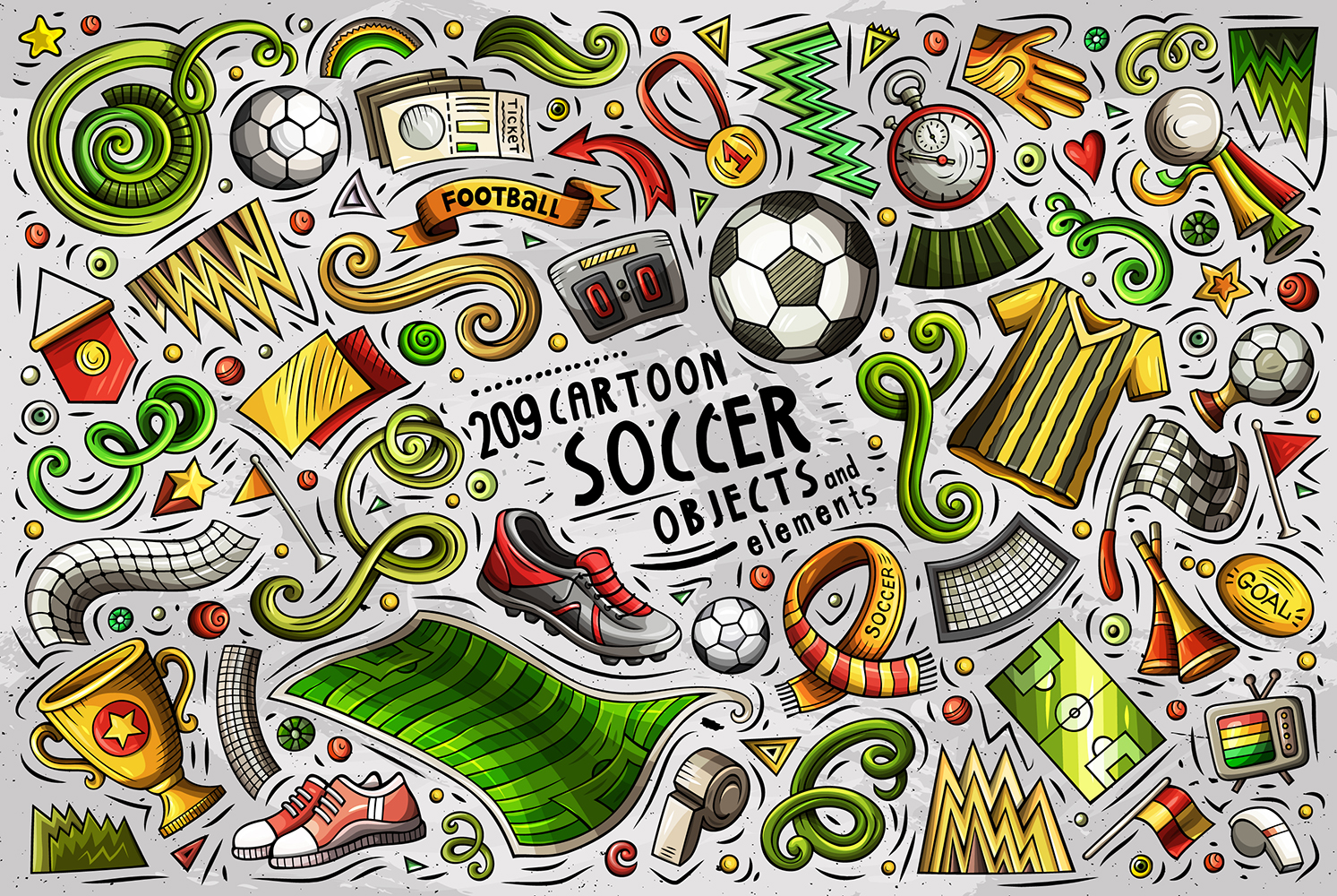 Soccer Cartoon Doodle Objects Set - Vector Image