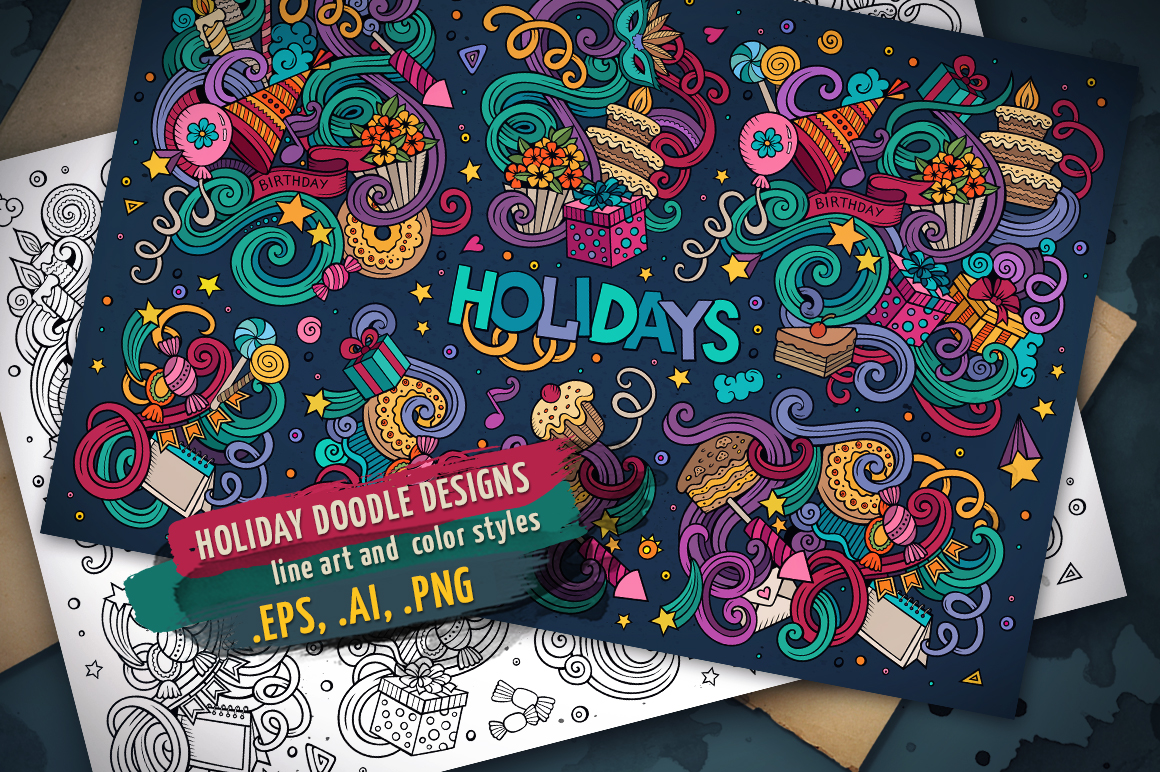 Holidays Doodles Designs Set - Corporate Identity Template