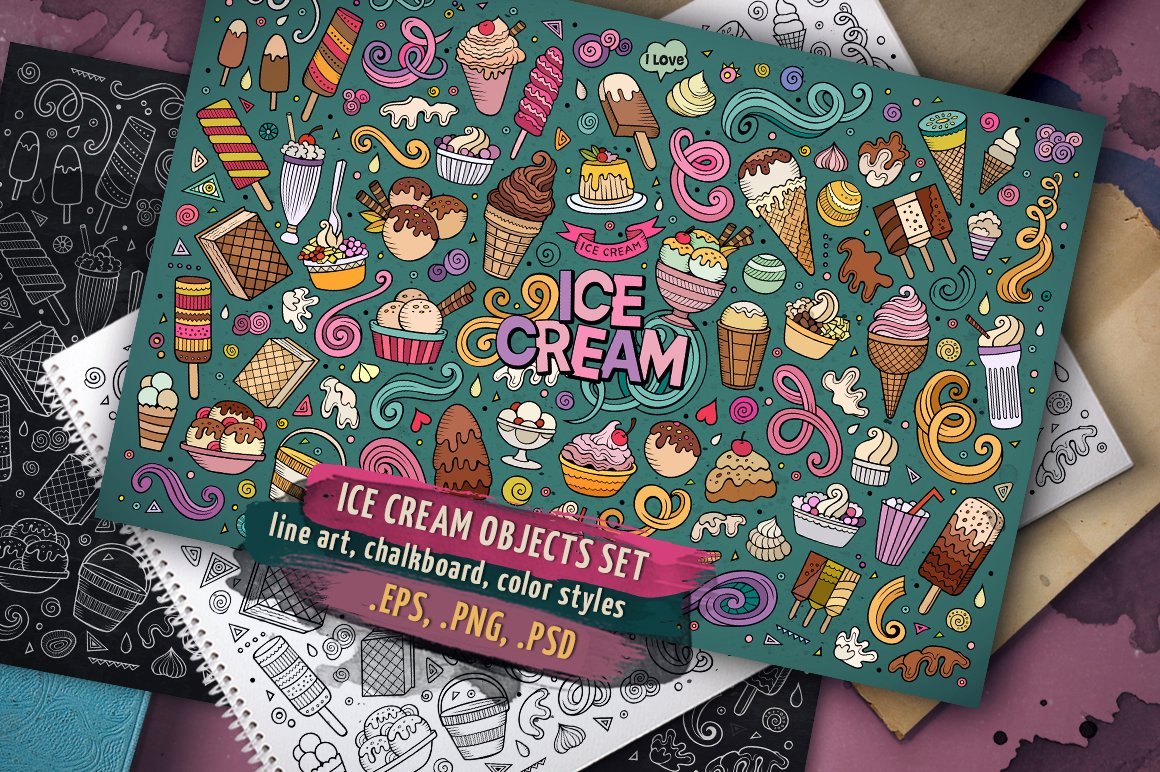 Ice Cream Objects & Elements Set - Vector Image