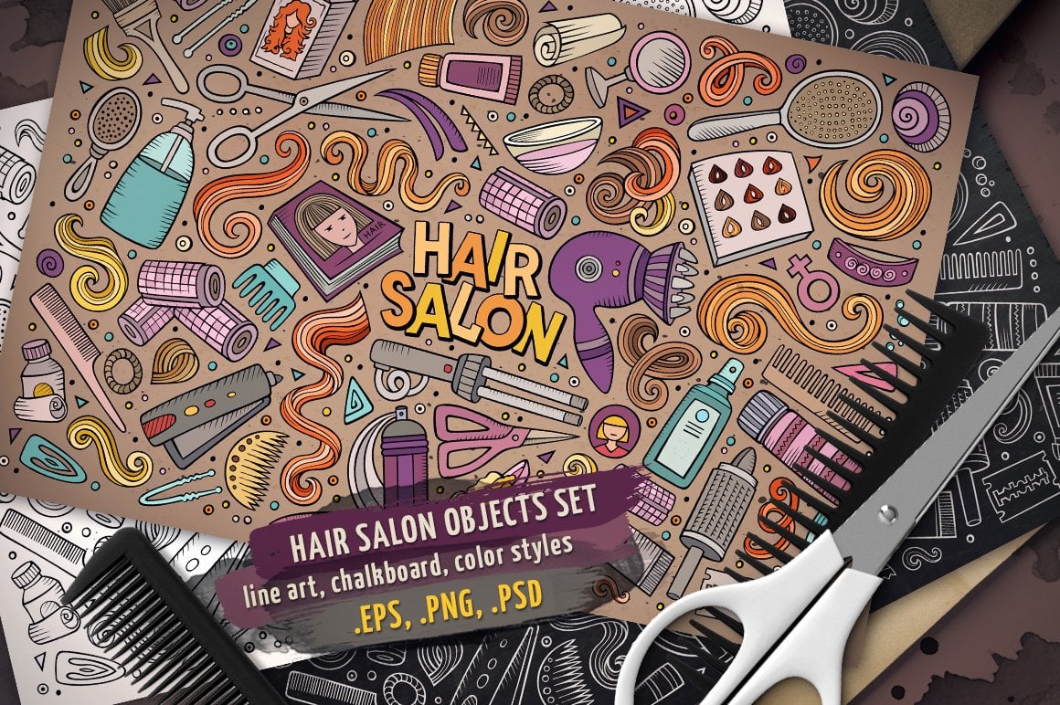 Hair Salon Objects & Elements Set - Vector Image