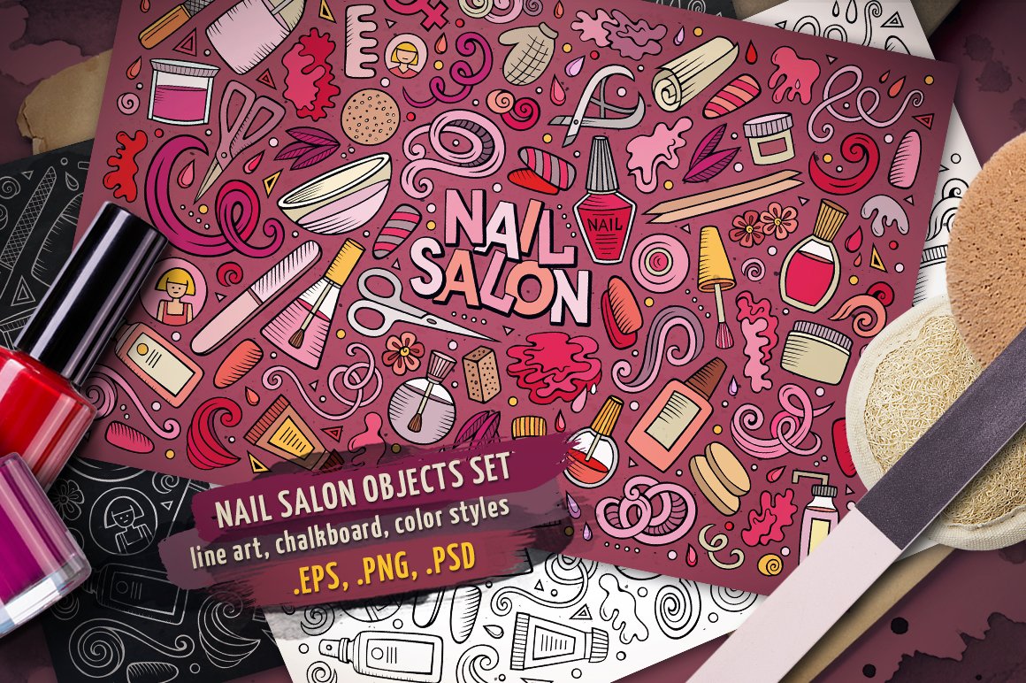 Nail Salon Objects & Elements Set - Vector Image