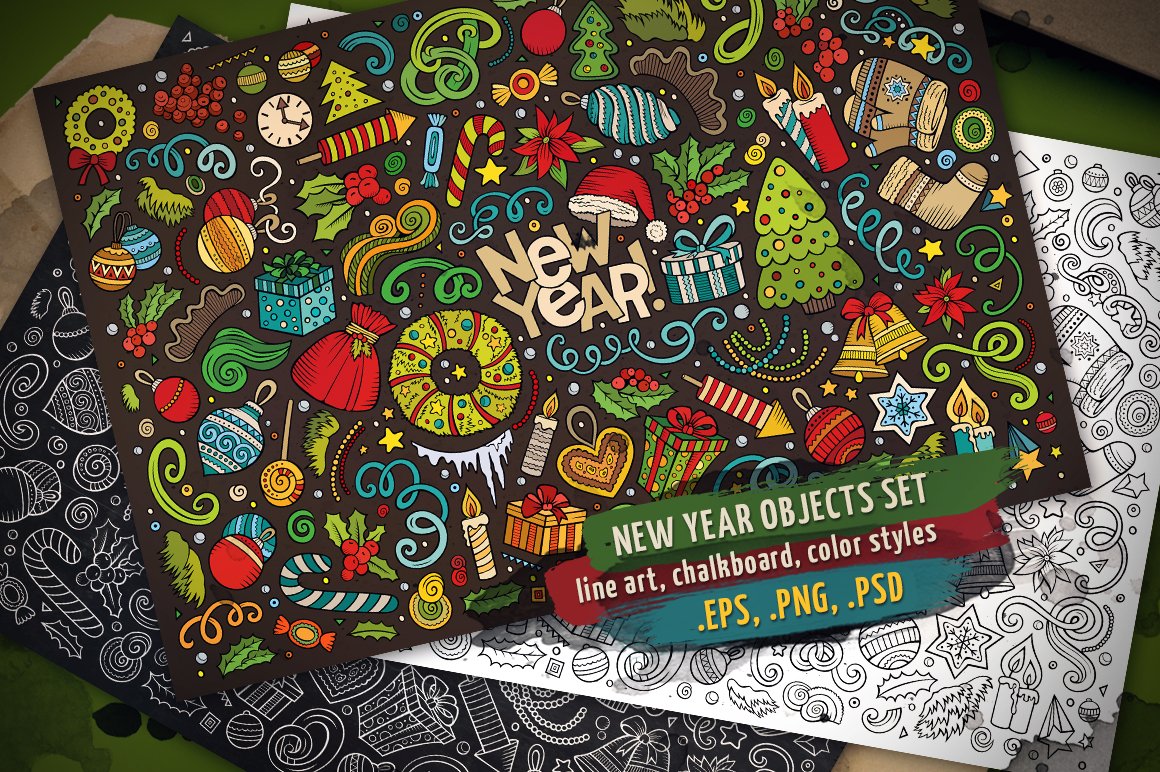 New Year Objects & Elements Set - Vector Image