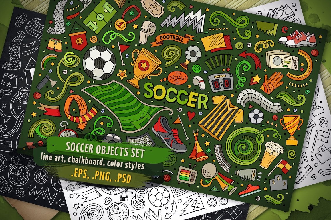 Soccer Objects & Elements Set - Vector Image