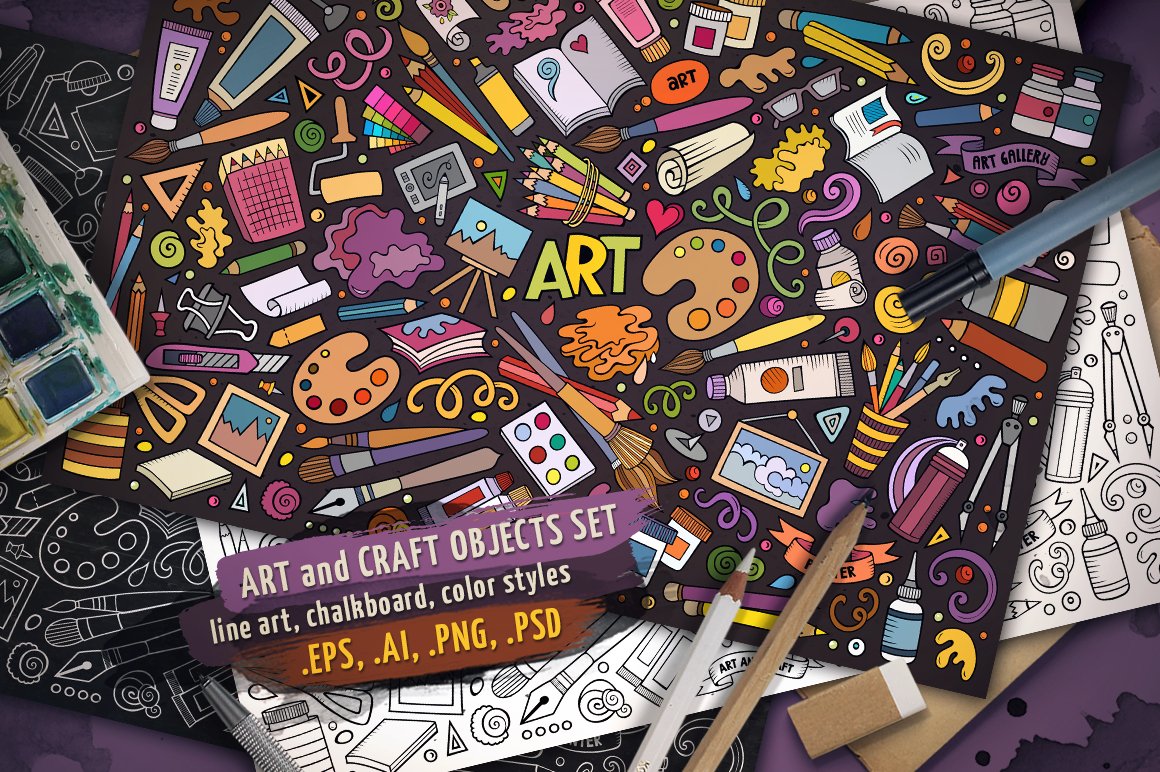 Art & Craft Objects & Elements Set - Vector Image