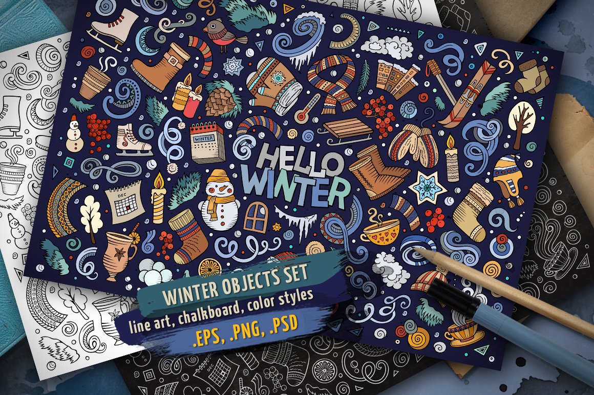 Winter Objects & Elements Set - Vector Image