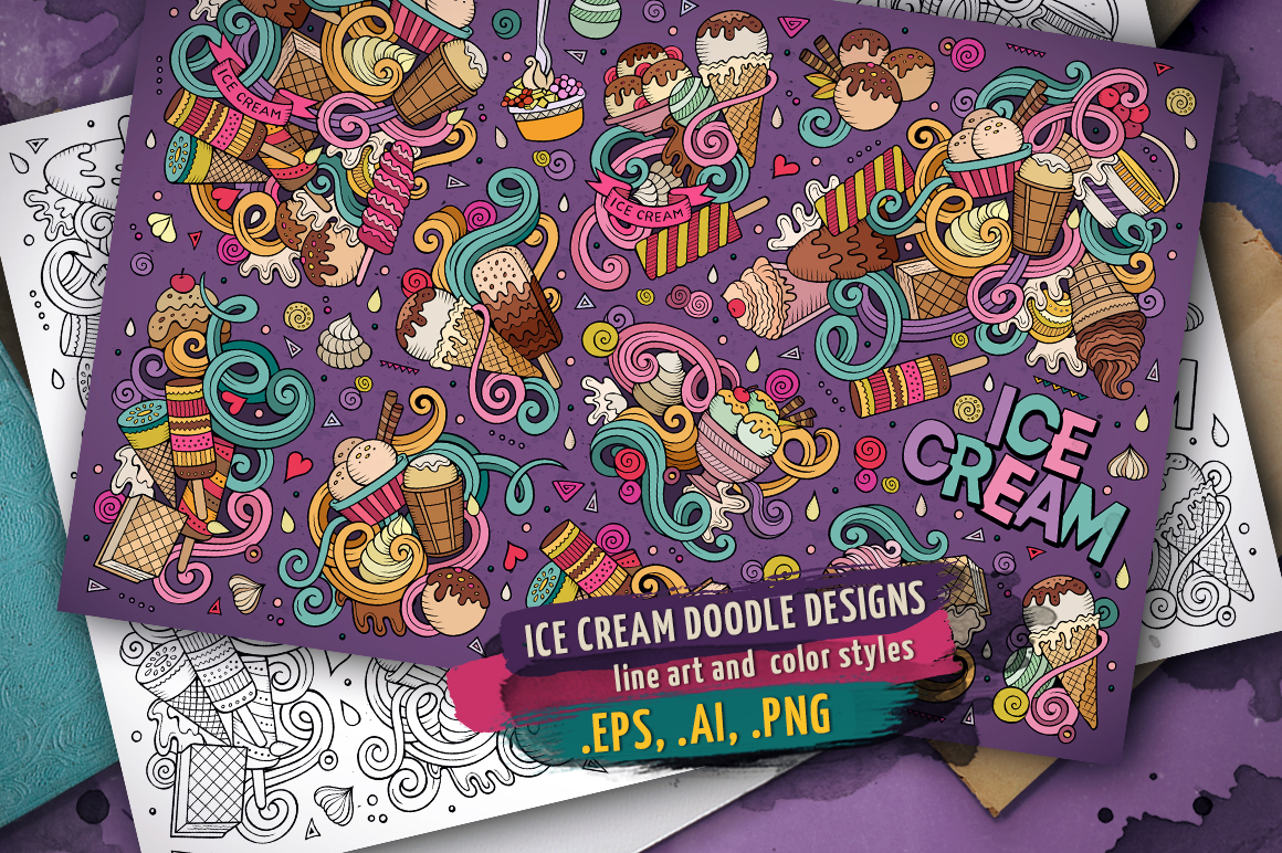 Ice Cream Doodles Designs Set - Corporate Identity Template